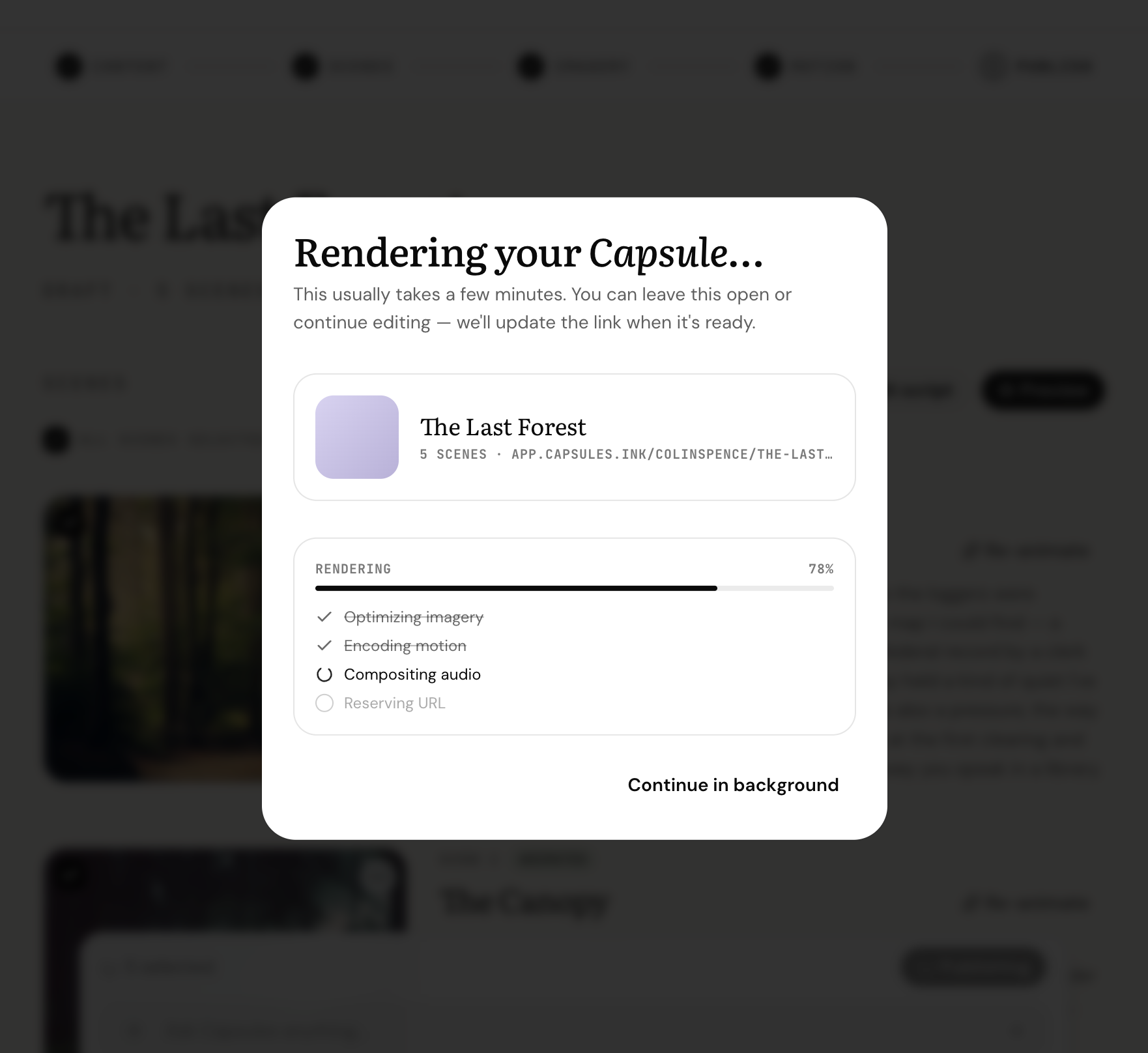 Rendering and publishing the capsule